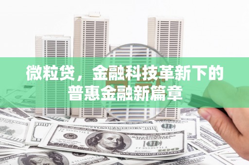 德昌微粒贷，金融科技革新下的普惠金融新篇章